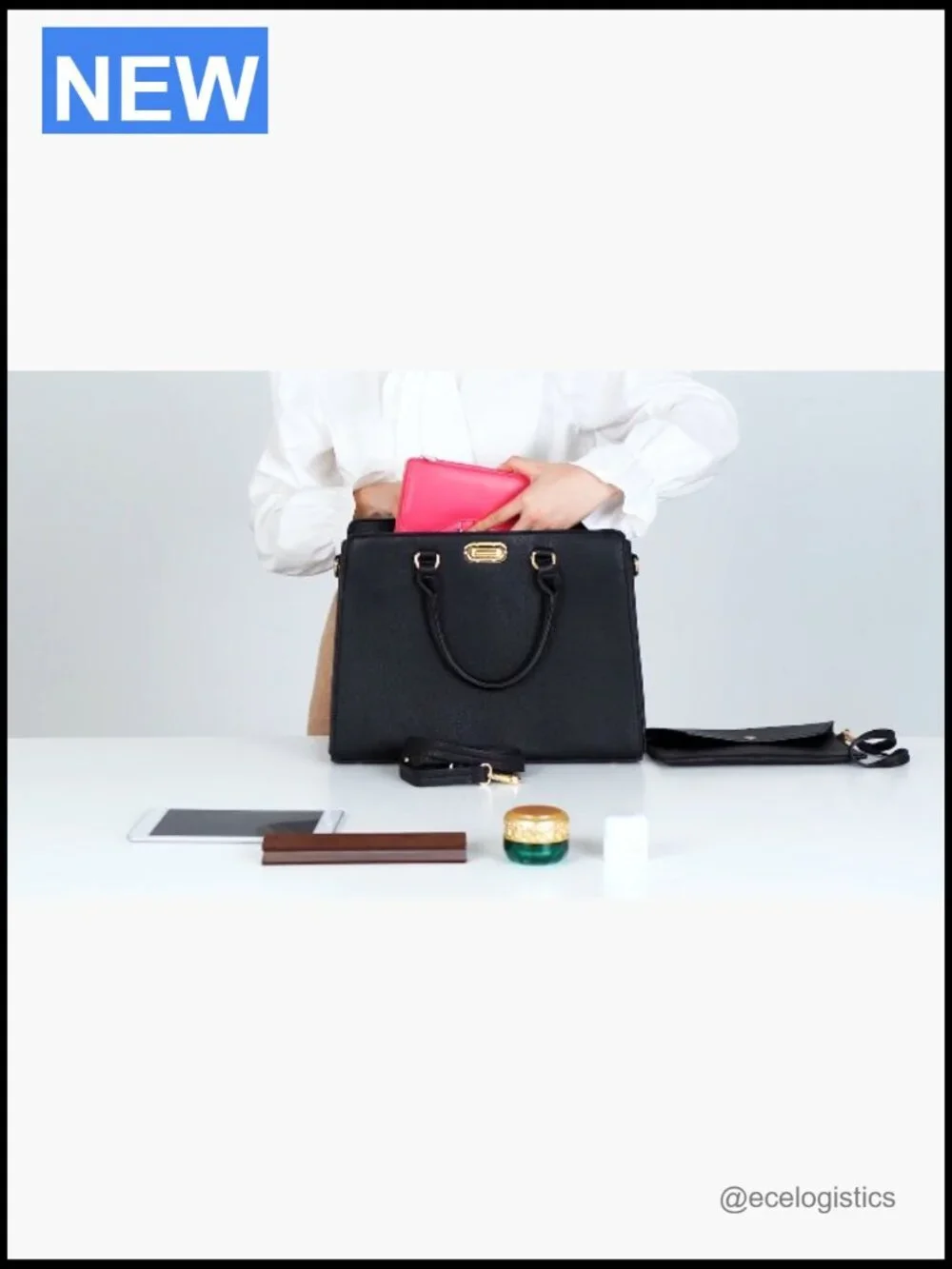 Vegan Leather Satchel Tote with Matching Clutch and Shoulder Strap